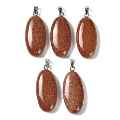 Goldstone Synthetic Goldstone Pendants, with 304 Stainless Steel Snap on Bails, Oval Charm, 44x20x8mm, Hole: 7x4mm