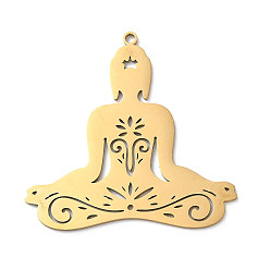 Золотой 201 подвески из нержавеющей стали, лазерная резка, йога очарование, золотые, 34x34.5x1 мм, отверстие : 1.5 мм