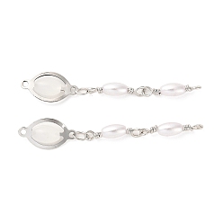 Real Platinum Plated Rack Plating Brass Pave Glass Oval Links Connector Charms, with ABS Plastic Imitation Pearl Beads, Real Platinum Plated, 44mm, Hole: 1mm