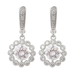 Прозрачный Латунные серьги-кольца с кубическим цирконием и паве для женщин, платина, прозрачные, 35x16 мм