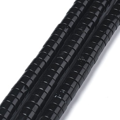 Black Onyx Natural Black Onyx Beads Strands, Heishi Beads, Dyed & Heated, Flat Round/Disc, 6x3mm, Hole: 1mm, about 119~131pcs/strand, 14.76~15.74 inch(37.5~40cm)