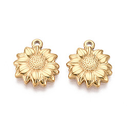 Настоящее золото 18K 304 подвески из нержавеющей стали в виде подсолнухов, ионное покрытие (ip), реальный 18 k позолоченный, 17.5x15x3 мм, отверстие : 1.8 мм