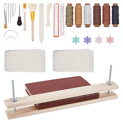 (52) Непрозрачная лаванда Наборы принадлежностей для переплета, включают хлопчатобумажную марлевую ткань, устройство для заправки медной проволоки, кисть, правитель, игла, деревянный книжный пресс, разноцветные, 380x38.5x124 мм, 1 комплект