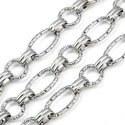 Нержавеющая Сталь Цвет 304 овальные звенья из текстурированной нержавеющей стали с плоскими круглыми звеньями, несварные, с катушкой, цвет нержавеющей стали, 20x11x2 мм, около 16.40 футов (5 м) / рулон