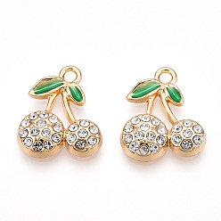 Кристалл Стойки подвески обшивки сплава, со стразами, вишня, кристалл, 16.5x14x3.5 мм, отверстие : 1.8 мм