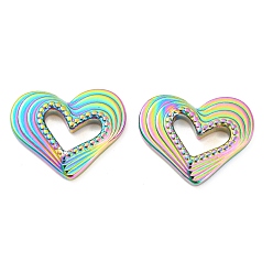 Rainbow Color 304 Edelstahl Cabochons, Herz, Regenbogen-Farb, 15x18x2.5 mm