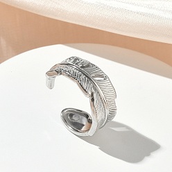 Нержавеющая Сталь Цвет 304 открытые кольца-манжеты из нержавеющей стали для женщин, перо, цвет нержавеющей стали, 10 мм, внутренний диаметр: 18.6 мм