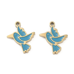 Настоящее золото 18K 304 из нержавеющей стали шармы эмали, очарование птицы, ионное покрытие (ip), реальный 18 k позолоченный, 12x10x1.4 мм, отверстие : 1.2 мм