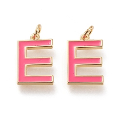 Letter E Латунь эмаль подвески, с целью перехода в кольце, долговечный, реальный 18 k позолоченный, letter.e, ярко-розовый, letter.e, е: 18x11x1.8 мм, прыжковые кольца: внутренний диаметр: 3 мм