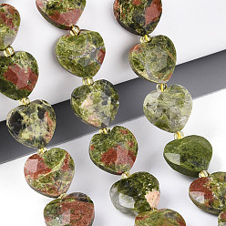 Унакит Природные Unakite бисер нитей, граненое сердце, с бисером, 12.5~13.5x13.5~14.5x5.5~6.5 мм, отверстие : 0.8~1 мм, около 26~28 шт / нитка, 14.76~16.73 дюйм (37.5~42.5 см)