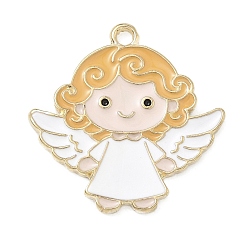 Blanc Pendentifs en émail , breloques petites ailes d'ange, or, blanc, 27x26.5x1.5mm, Trou: 2mm