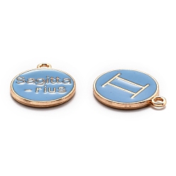 Deep Sky Blue Alloy Enamel Pendants, Flat Round with Constellation/Zodiac Sign, Deep Sky Blue, 22x18x2mm, Hole: 1.5mm, about 12pcs/set