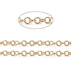 Настоящее золото 18K Паяные цепи из латуни, долговечный, с катушкой, реальный 18 k позолоченный, 3.5x0.5~0.65 мм, около 16.4 футов (5 м) / рулон