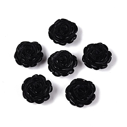 Obsidienne Perles sculptées en obsidienne naturelle, fleur rose, la moitié foré, 11~12.5x11~12.5x5~7mm, Trou: 1~1.5mm