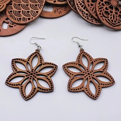 Цветок Серьги-подвески из сплава дерева, платина, цветок, 58 мм