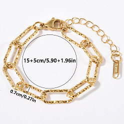 Настоящее золото 18K 304 Браслеты из нержавеющей стали в виде цепочек с текстурой скрепки для женщин, реальный 18 k позолоченный, 5.91 дюйм (15 см)