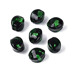 Темно-Зеленый Стеклянные бусины, с фольгой внутри, ручная работа, самородки, темно-зеленый, 15~17.5x15.5~18x15.5~18 мм, отверстие : 2~3.5 мм