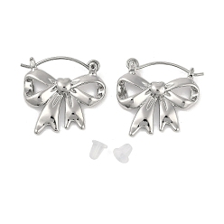 Bowknot Латунь обруч серьги для женщин, платина, бантом, 20x21 мм