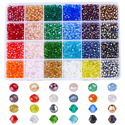 (52) Непрозрачная лаванда 3000шт 24 цвета прозрачные гальванические стеклянные бусины, граненые, двухконусные, разноцветные, 4x3~4.5 мм, отверстие : 0.4~1 мм, 125 шт / цвет