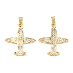 Настоящее золото 18K Латунные микропаве прозрачные подвески с фианитом, прелести самолета, реальный 18 k позолоченный, 23.5x20.5x2.5 мм, отверстие : 5x2.5 мм