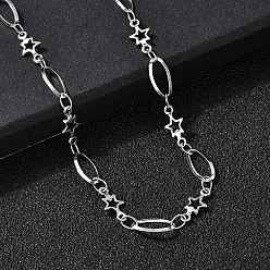 Нержавеющая Сталь Цвет 304 ожерелья из нержавеющей стали в виде звездочек для женщин, не тускнеет, цвет нержавеющей стали, 17.72 дюйм (45 см)