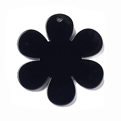 Black Opaque Acrylic Big Pendants, Sunflower with Smiling Face Charm, Black, 55x50.5x5mm, Hole: 2.5mm