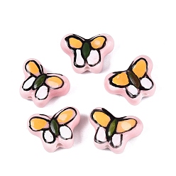 Pink Фарфоровые бусины в виде бабочек, расписанные вручную, керамические бусины для изготовления ювелирных изделий, розовые, 13~15x17~18x6~8 мм, отверстие : 1.8~2 мм