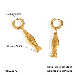 Золотой Европейские серьги-кольца в форме рыбок из нержавеющей стали для женщин, золотые, золотые, 33.1 мм, внутренний ромб: 9.7мм