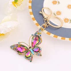 Colorful Alloy Rhinestone Keychain, Butterfly, Colorful, 11.5cm
