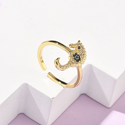 Sea Horse 304 Открытые кольца-манжеты из нержавеющей стали с кубическим цирконием для женщин, золотые, морской конек, регулируемый, 16x8 мм