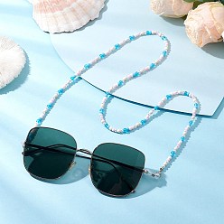 Платина Синтетическая бирюза, стеклянные семена и пластиковые бусины для очков для взрослых, с карабинами из цинкового сплава и резиновыми петлями на концах, платина, 700 мм