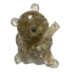 Rutilated Quartz Resin Panda Display Decoration, with Natural Gold Rutilated Quartz Chips Inside for Home Office Desk Decoration, 65x65x85mm