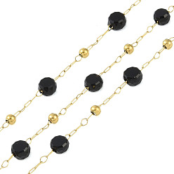 Черный Ионное покрытие (ip) 304 цепи из нержавеющей стали, со стеклянными бусинами, с катушкой, несварные, чёрные, 4x4x2.5 мм