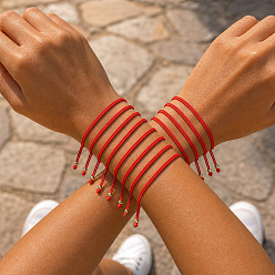 Golden Braided Red Polyester Cord 2-Strand Bracelet Sets, Adjustable Stackable Bracelets with 304 Stainless Steel Round Beads, Golden, 11.02 inch(28cm), 12pcs/set