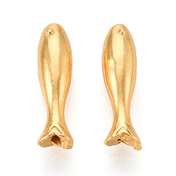 Настоящее золото 24K 925 шарики стерлингового серебра, рыба, реальный 24 k позолоченный, 15x4x4 мм, отверстие : 0.8 мм