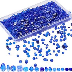 Синий Прозрачные стеклянные бусины, граненые, разнообразные, синие, 3~8x3~8x3~8 мм, отверстие : 0.4~1.2 мм, 900 шт / комплект