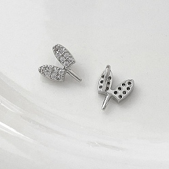 Golden Brass Micro Pave Clear Cubic Zirconia Head Pins, Rabbit Ear, for Baroque Pearl Making, Platinum, 8x7mm