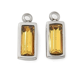 Золотистый 304 шарма из нержавеющей стали, со стеклом, прямоугольные, золотые, 11x4.5x3.5 мм, отверстие : 1.4 мм