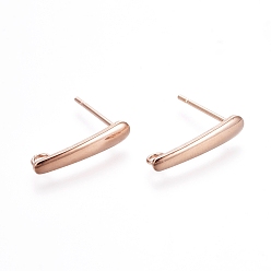 Rose Gold 304 Stainless Steel Stud Earring Findings, with Loop, Rose Gold, 15x3x1mm, Hole: 1.8mm, Pin: 0.7mm