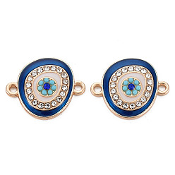 (404) Непрозрачное AB Кислое яблоко Соединители звеньев эмали сплава покрытия стойки, с кристально горный хрусталь, без кадмия, без никеля и без свинца, Овальный с глазом, золотой свет, цветочный белый, 17x20x3 мм, отверстие : 1.6 мм