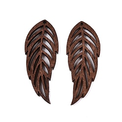 Седло Коричневый Большие подвески из натурального дерева тополь, окрашенные, лист, седло коричневый, 54x21x2 мм, отверстие : 1.6 мм