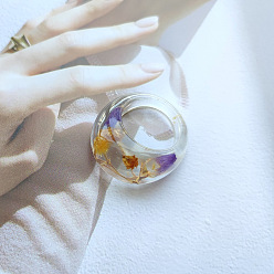 Сине-фиолетовый Кольца из смолы и сухоцветов для женщин, синий фиолетовый, внутренний диаметр: 17 мм