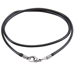 Черный 5шт. 2.5мм круглый вощеный шнур для изготовления ожерелий, из нержавеющей стали застежками, цвет нержавеющей стали, чёрные, 20.08 дюйм (51 см)