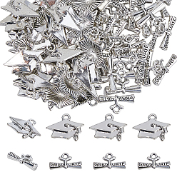 Античное Серебро 60 шт 2 стили подвески из сплава в тибетском стиле, брелок в виде шляпы и диплома, античное серебро, 11~18.5x21~25x4~4.5 мм, отверстие : 2~4 мм, 30 шт / стиль