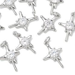 Platinum SHEGRACE Brass Clear Cubic Zirconia Pendants, Cross Charms, Cadmium Free & Lead Free & Nickel Free, Platinum, 19x13.5x3.5mm, Hole: 3.5mm