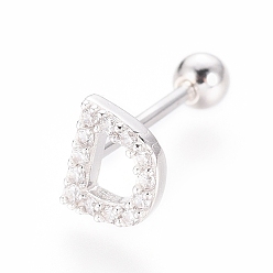 Letter D Boucles d'oreilles en argent sterling plaqué rhodium, micro pavé, zircone cubique transparente, haltère, cartilage, letter.d, 925mm, pin: 6x5x1.5 mm