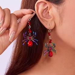 Сиамский Серьги-подвески из сплава паука со стразами, Радуга цветов, Сиам, 65x30 мм