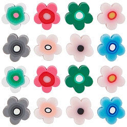 Gemischte Farbe Manuell Polymer Ton Perlen, für DIY Schmuck Bastelbedarf, Blume, Gemischte Farbe, 9~10x9~10x4~5 mm, Bohrung: 1.8 mm
