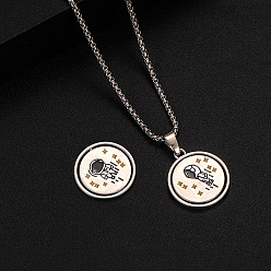 Human Вращающийся кулон из сплава с белой эмалью 316 цепочки из хирургической нержавеющей стали для мужчин, цвет нержавеющей стали, астронавт, 23.62 дюйм (60 см)