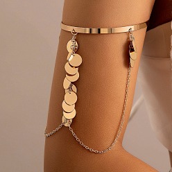 Flat Round Golden Alloy Upper Arm Cuff, Chains Tassel Charms Arm Bangle, Flat Round, Inner Diameter: 3 inch(7.5cm)